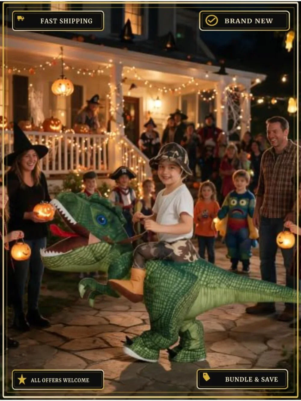 Inflatable Dinosaur Costume for Kids Blow Up T Rex Suit Halloween